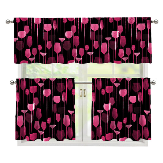 Glasses Of Wine Print 3 Piece Kitchen Curtains