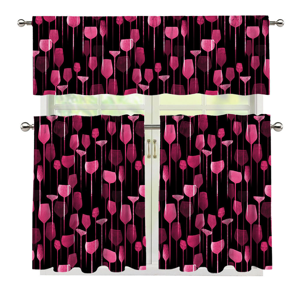 Glasses Of Wine Print 3 Piece Kitchen Curtains