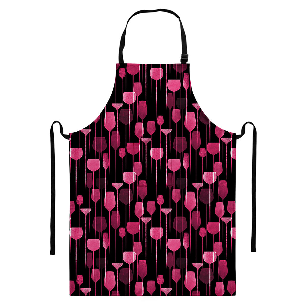 Glasses Of Wine Print Bib Apron With Pocket