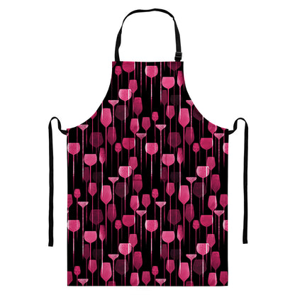 Glasses Of Wine Print Bib Apron With Pocket