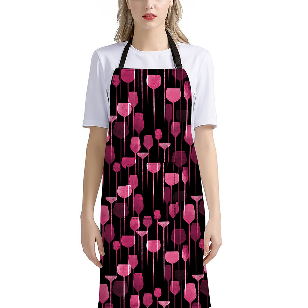 Glasses Of Wine Print Bib Apron With Pocket
