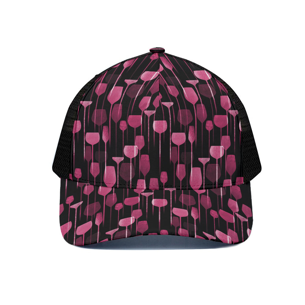 Glasses Of Wine Print Black Mesh Trucker Cap