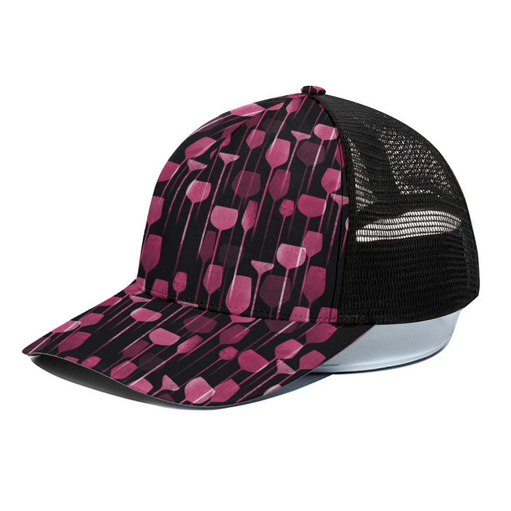 Glasses Of Wine Print Black Mesh Trucker Cap