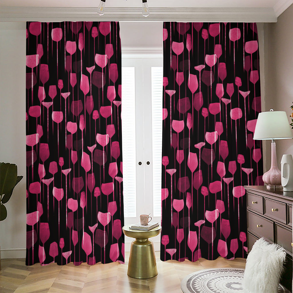 Glasses Of Wine Print Blackout Pencil Pleat Curtains