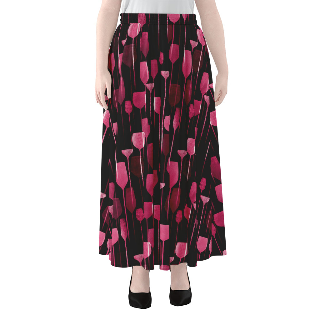 Glasses Of Wine Print Chiffon Maxi Skirt