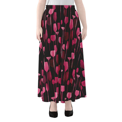 Glasses Of Wine Print Chiffon Maxi Skirt