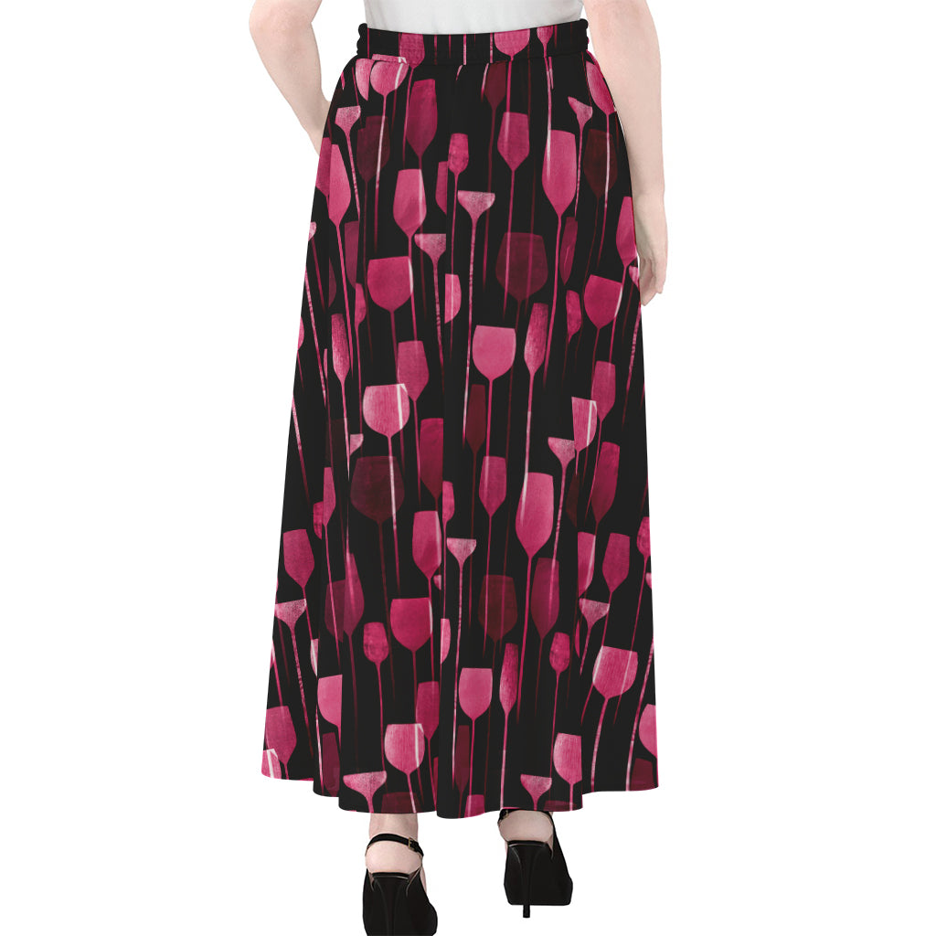 Glasses Of Wine Print Chiffon Maxi Skirt