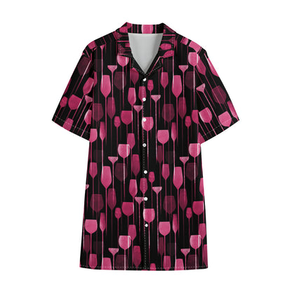 Glasses Of Wine Print Cotton Hawaiian Shirt