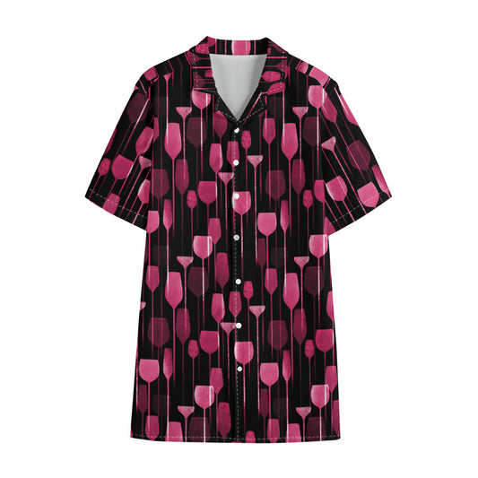 Glasses Of Wine Print Cotton Hawaiian Shirt