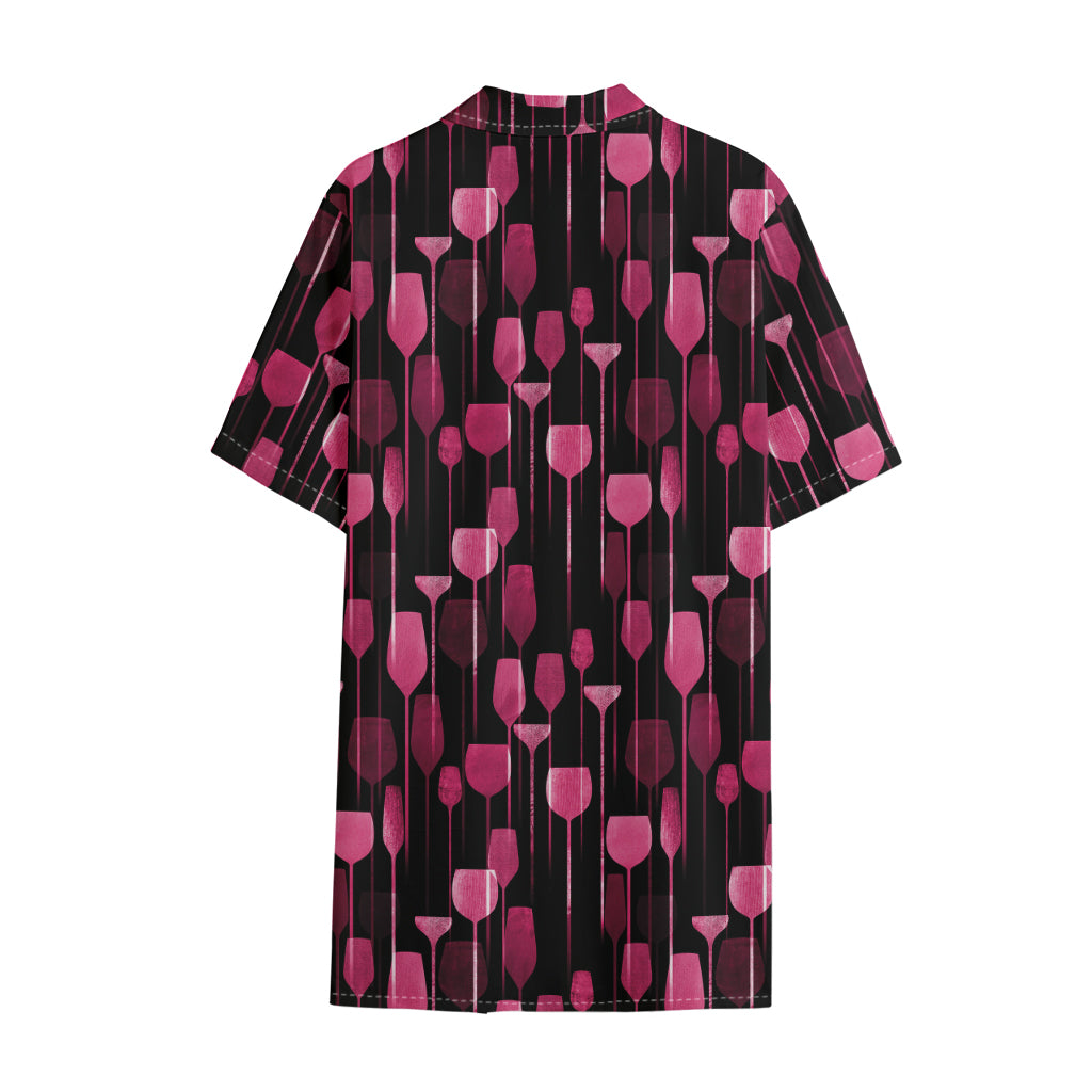 Glasses Of Wine Print Cotton Hawaiian Shirt