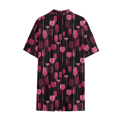 Glasses Of Wine Print Cotton Hawaiian Shirt