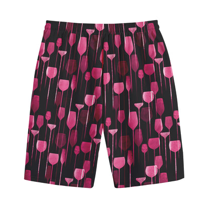 Glasses Of Wine Print Cotton Shorts