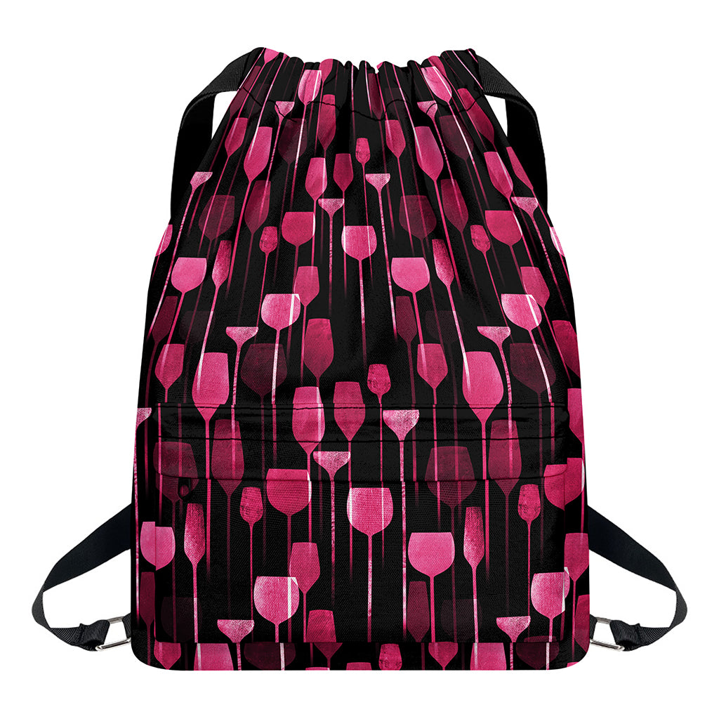 Glasses Of Wine Print Drawstring Backpack