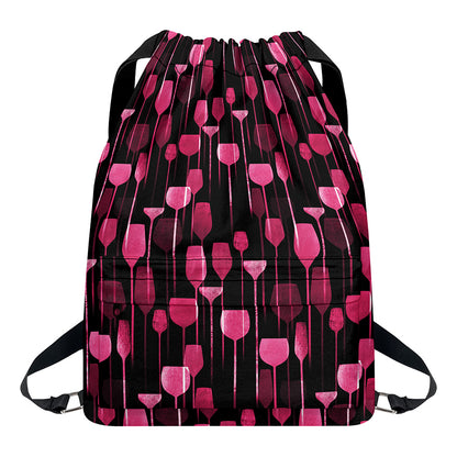 Glasses Of Wine Print Drawstring Backpack