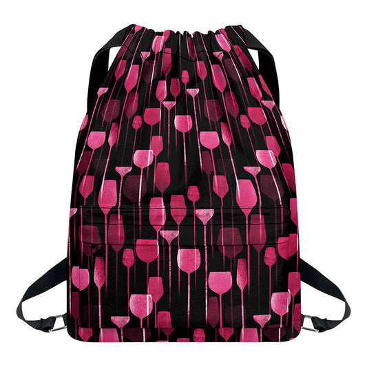 Glasses Of Wine Print Drawstring Backpack