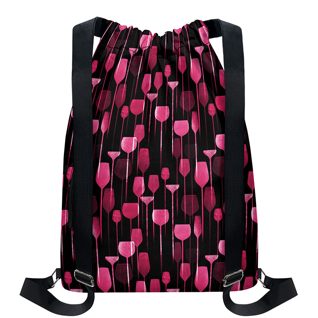 Glasses Of Wine Print Drawstring Backpack