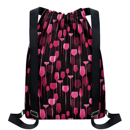 Glasses Of Wine Print Drawstring Backpack