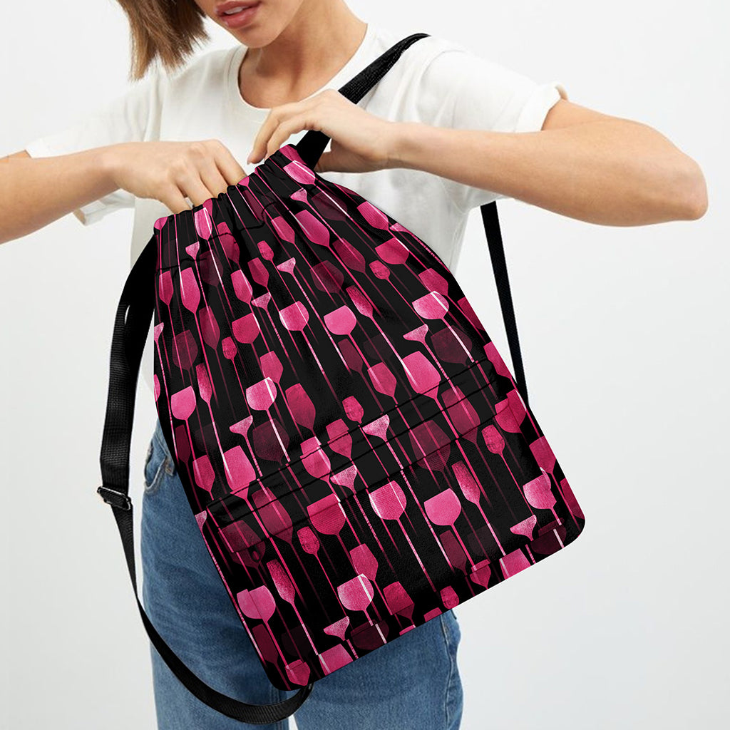 Glasses Of Wine Print Drawstring Backpack