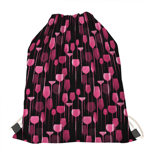 Glasses Of Wine Print Drawstring Bag
