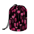 Glasses Of Wine Print Drawstring Makeup Bag