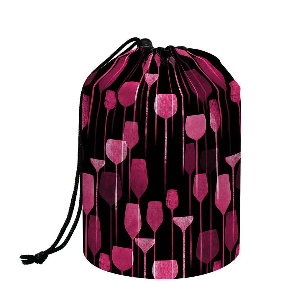 Glasses Of Wine Print Drawstring Makeup Bag