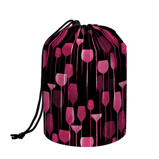 Glasses Of Wine Print Drawstring Makeup Bag