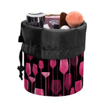 Glasses Of Wine Print Drawstring Makeup Bag