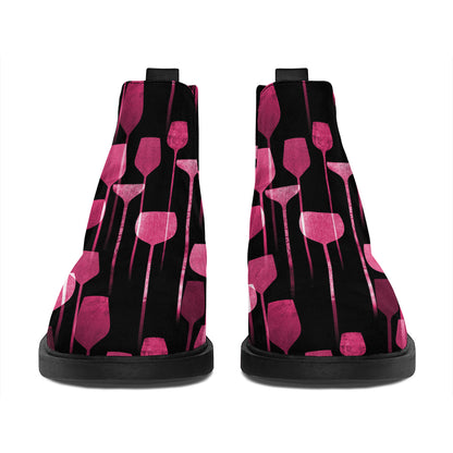 Glasses Of Wine Print Flat Ankle Boots