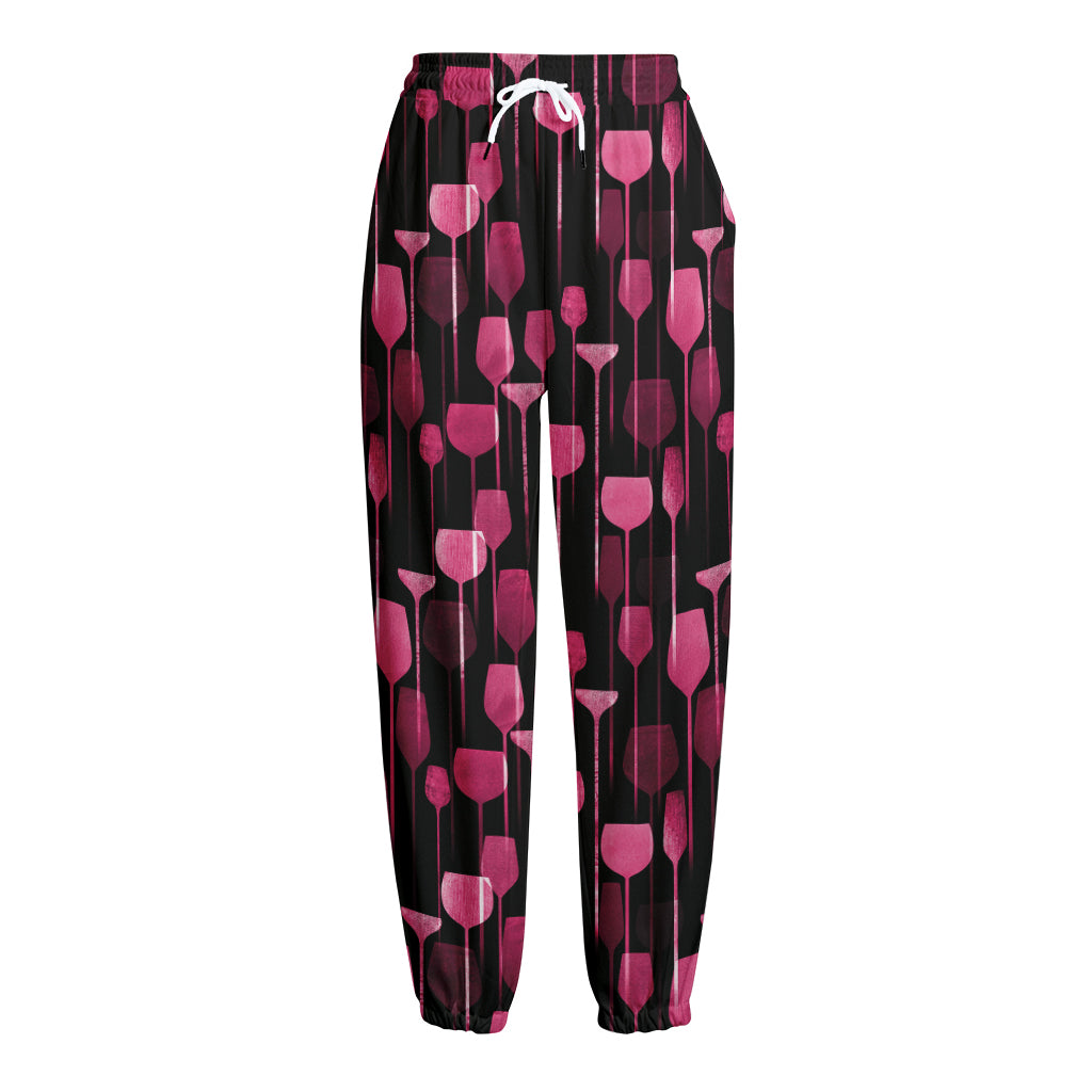 Glasses Of Wine Print Fleece Lined Knit Pants