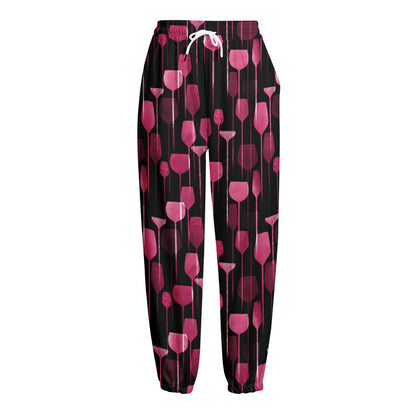 Glasses Of Wine Print Fleece Lined Knit Pants