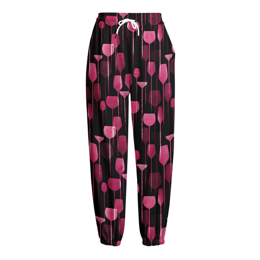 Glasses Of Wine Print Fleece Lined Knit Pants
