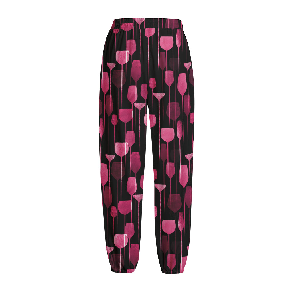 Glasses Of Wine Print Fleece Lined Knit Pants