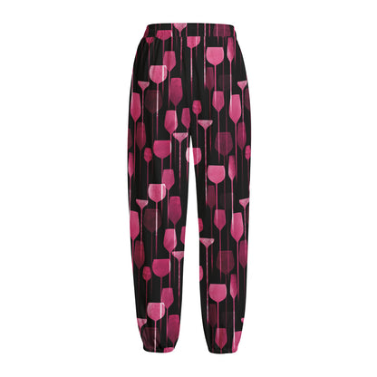 Glasses Of Wine Print Fleece Lined Knit Pants