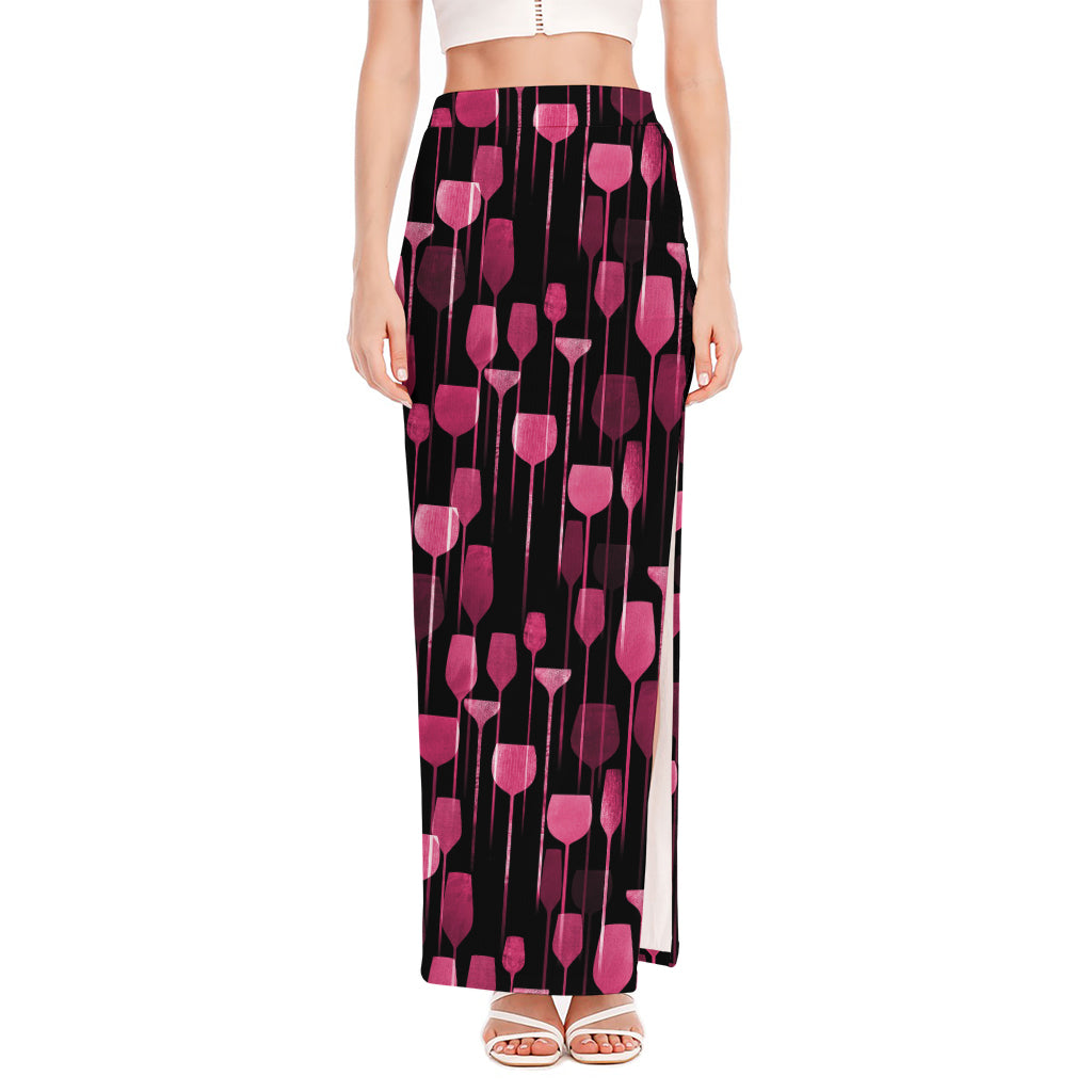 Glasses Of Wine Print High Slit Maxi Skirt