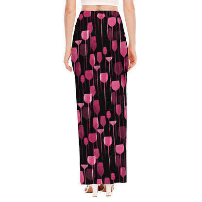 Glasses Of Wine Print High Slit Maxi Skirt