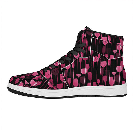Glasses Of Wine Print High Top Leather Sneakers