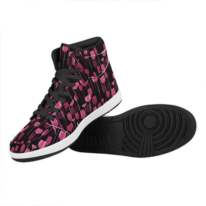 Glasses Of Wine Print High Top Leather Sneakers