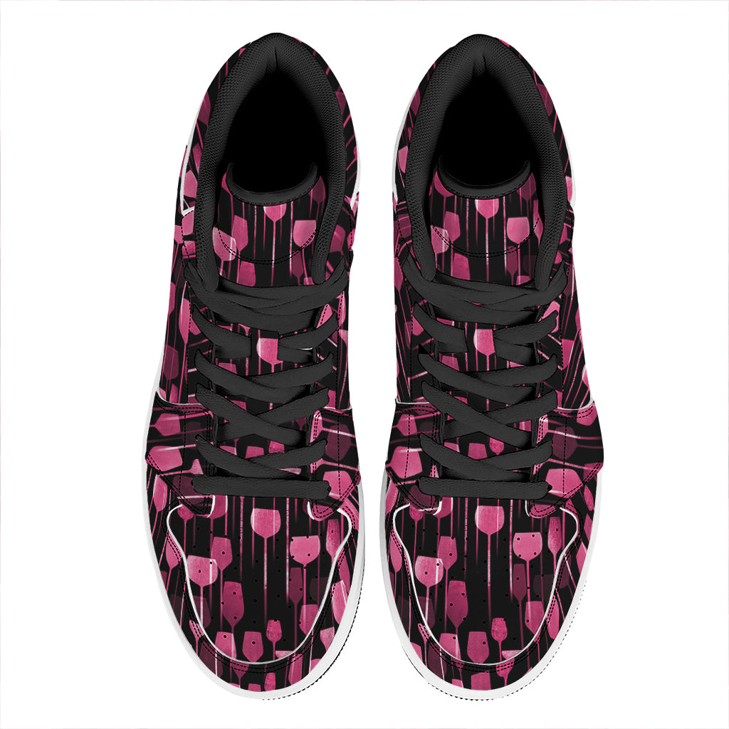 Glasses Of Wine Print High Top Leather Sneakers
