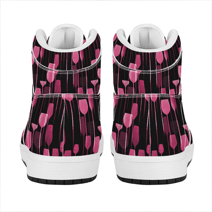 Glasses Of Wine Print High Top Leather Sneakers