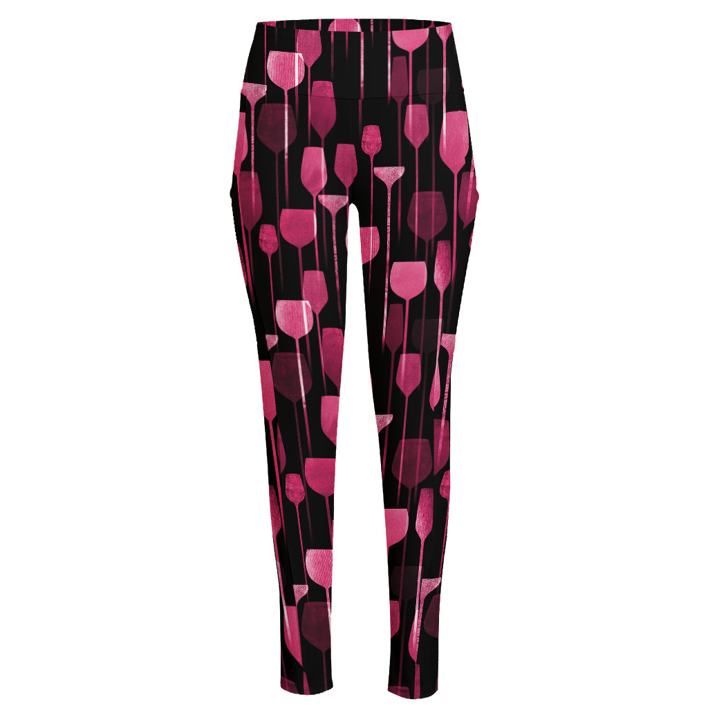 Glasses Of Wine Print High-Waisted Pocket Leggings