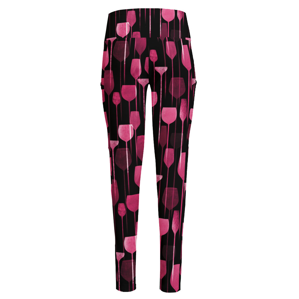 Glasses Of Wine Print High-Waisted Pocket Leggings