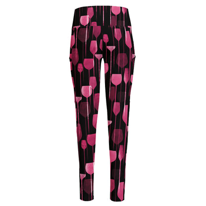 Glasses Of Wine Print High-Waisted Pocket Leggings