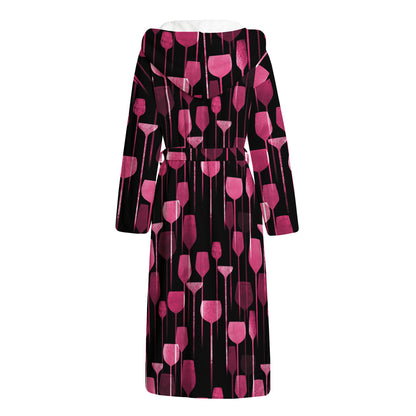 Glasses Of Wine Print Hooded Bathrobe