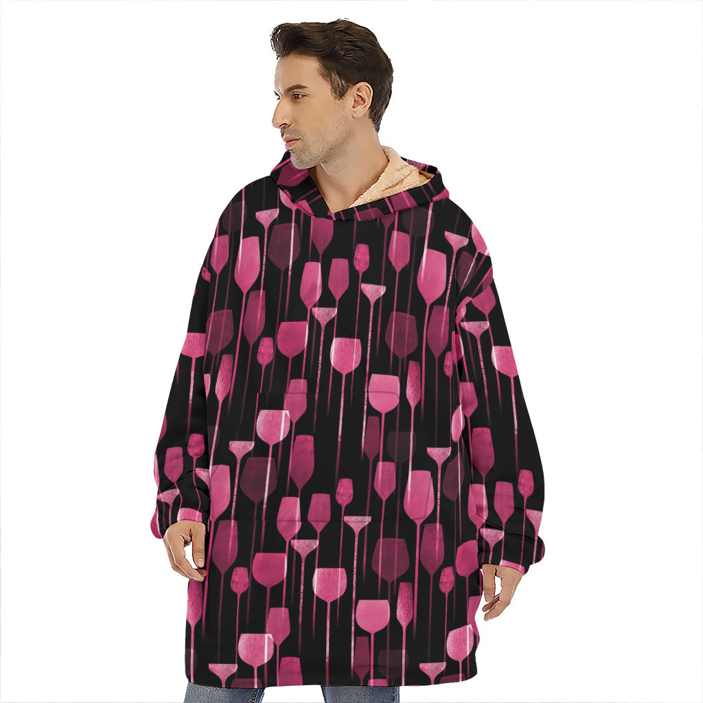 Glasses Of Wine Print Hoodie Blanket