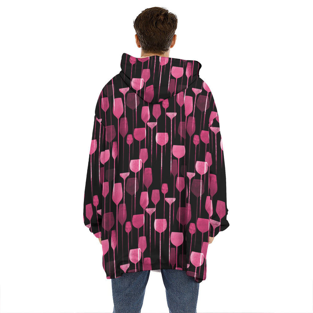 Glasses Of Wine Print Hoodie Blanket
