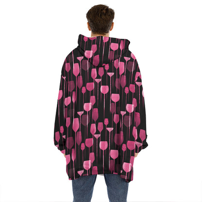 Glasses Of Wine Print Hoodie Blanket