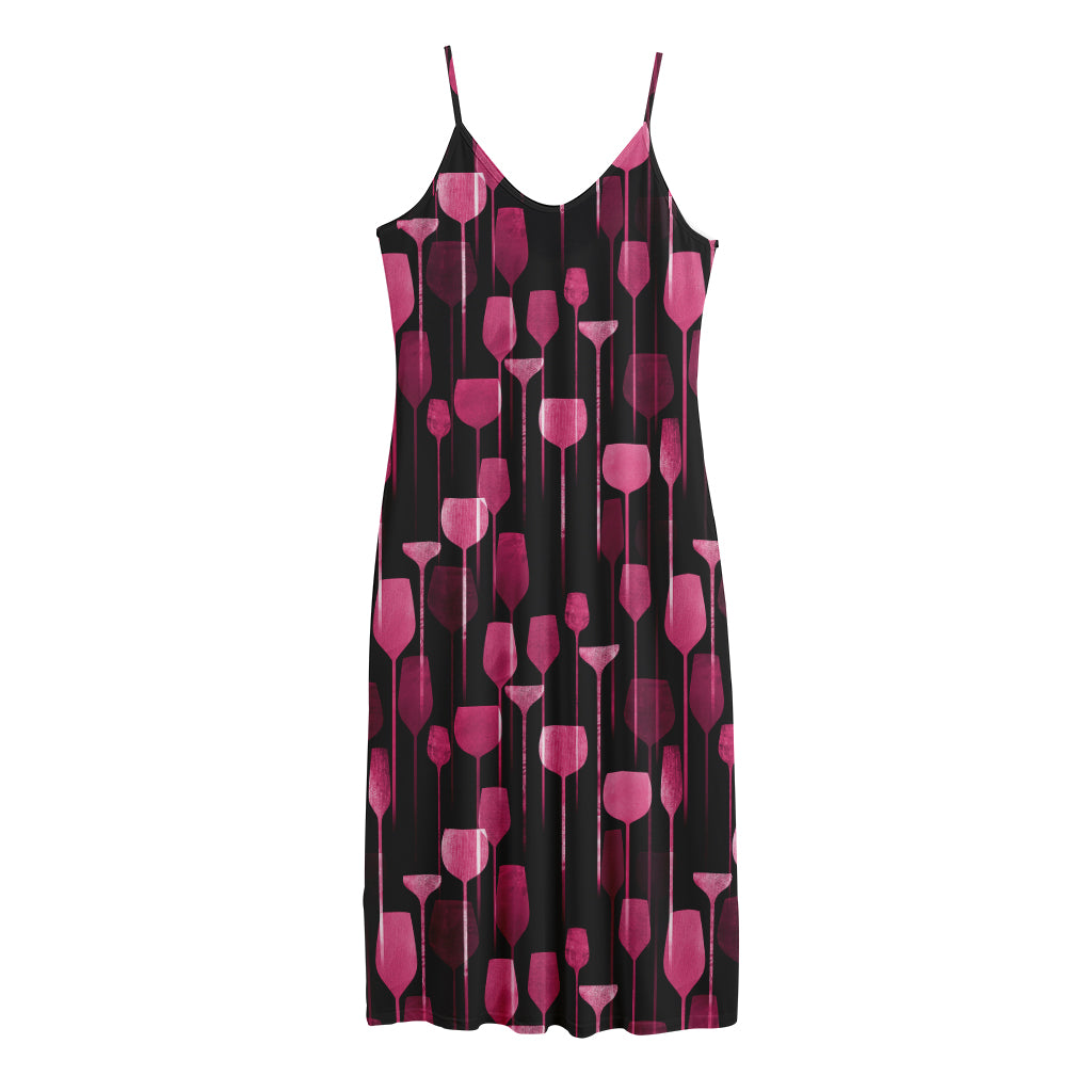 Glasses Of Wine Print Jersey Midi Cami Dress