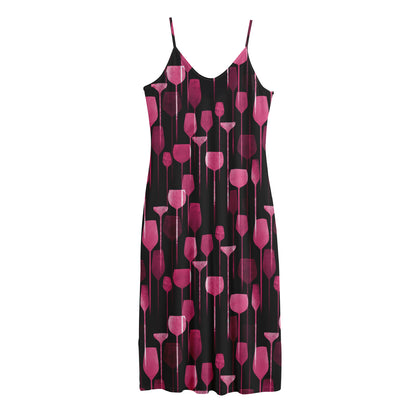 Glasses Of Wine Print Jersey Midi Cami Dress
