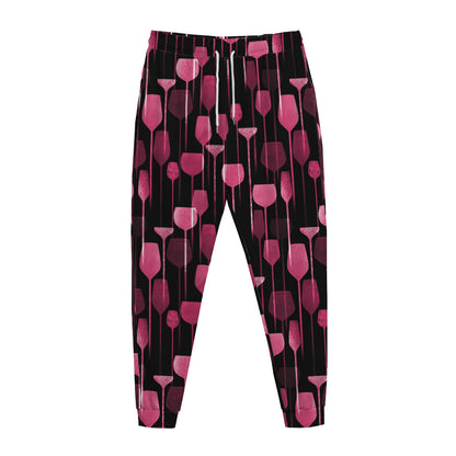 Glasses Of Wine Print Jogger Pants
