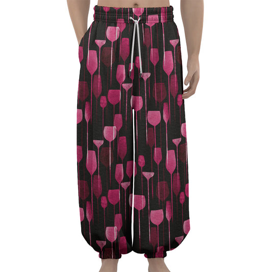 Glasses Of Wine Print Lantern Pants